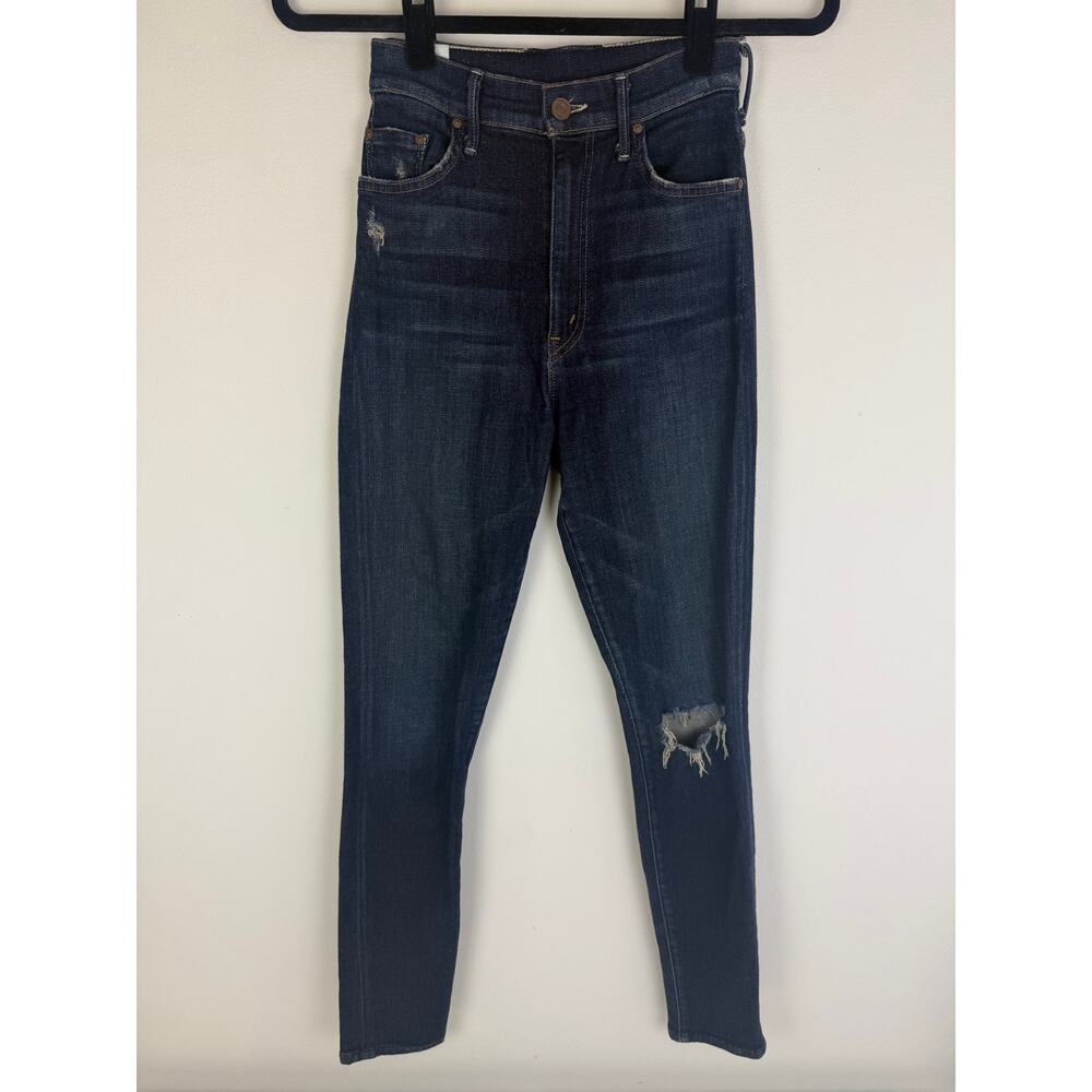 Mother Womens The Swooner High Rise Skinny Distressed Dark Wash Ankle Jeans 26